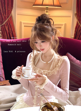 Lazy Didi柔柔午后 320g高克重假两件蕾丝打底木耳边百搭挂脖t恤