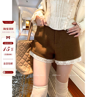 Didi比例天赋 显瘦百搭裤 质感至上秋冬A版 蕾丝边修身 子 短裤 Lazy