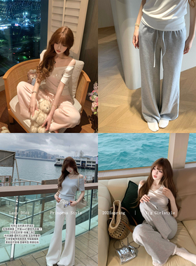 Lazy Didi满分神裤 瘦版垂垂直筒裤抽绳花边腰头显瘦休闲阔腿裤