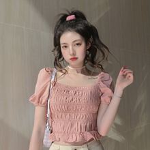 Lazy Fendy人间芭比元气娃娃衫短款泡泡袖方领夏季短袖甜美气质女