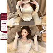 Lazy T恤 打底衫 Didi酥酥心跳 厚绒自带胸垫蕾丝上衣精致挂脖修身