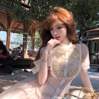 Lazy Didi花间蝶梦 中式刺绣系带重工刺绣珠纱上衣细闪珠光阔腿裤