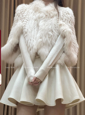 Lazy Didi少女轮廓 百搭神器高克重毛呢伞裙a字高腰大裙摆百褶裙