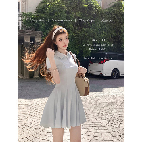 LazyDidi夏日跃动 经典12片显瘦分割线针织polo网球裙翻领连衣裙