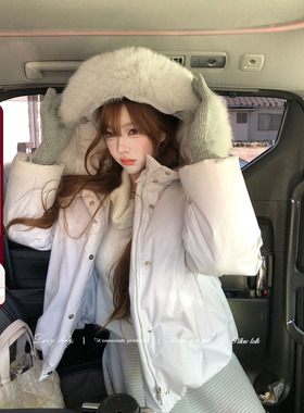 Lazy Didi云朵小暖包 狐狸毛领90白鸭绒短款羽绒服保暖加厚外套