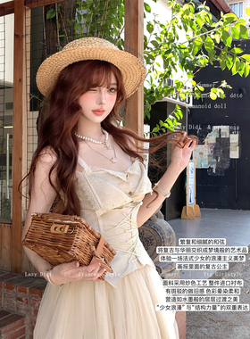 Lazy Didi典藏中古 法蕾解构感鱼骨腰封连衣裙收腰绑带吊带蓬蓬裙