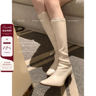 Lazy Didi永恒经典 赫本风加绒粗跟瘦腿靴高筒尖头长筒靴骑士长靴