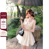 LazyDidi立裁美学 雕塑感立体浪漫拼纱连衣裙无袖 气质收腰千金裙