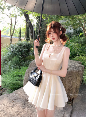 LazyDidi立裁美学 雕塑感立体浪漫拼纱连衣裙无袖气质收腰千金裙