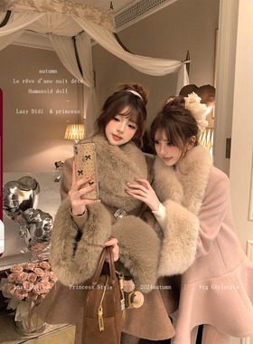 LazyDidi 昭和千金 主推款*雪国羊毛斗篷大衣千金感短款毛呢外套