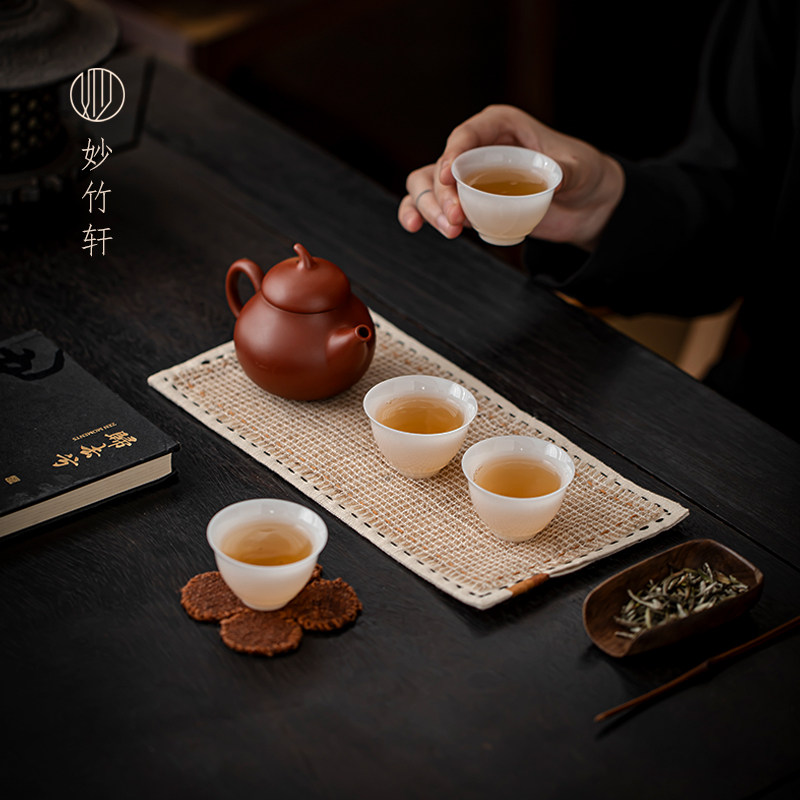 妙竹轩手缝苎麻老布茶席手工植物染桌旗干泡垫功夫茶具配件茶台布