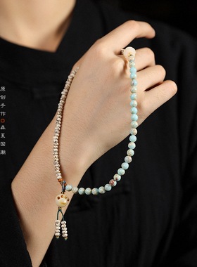 猫爪星月菩提盘缠寿山石手链女生轻奢小众精致新中式串珠珠子手串