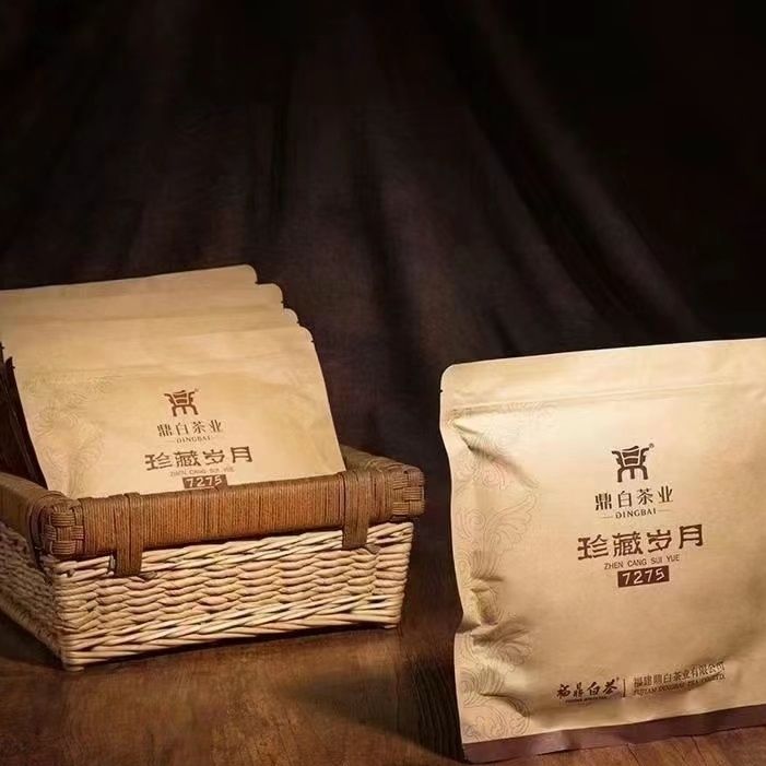 鼎白茶业珍藏岁月187275福鼎白茶饼寿眉350g经典老白茶盒装便宜