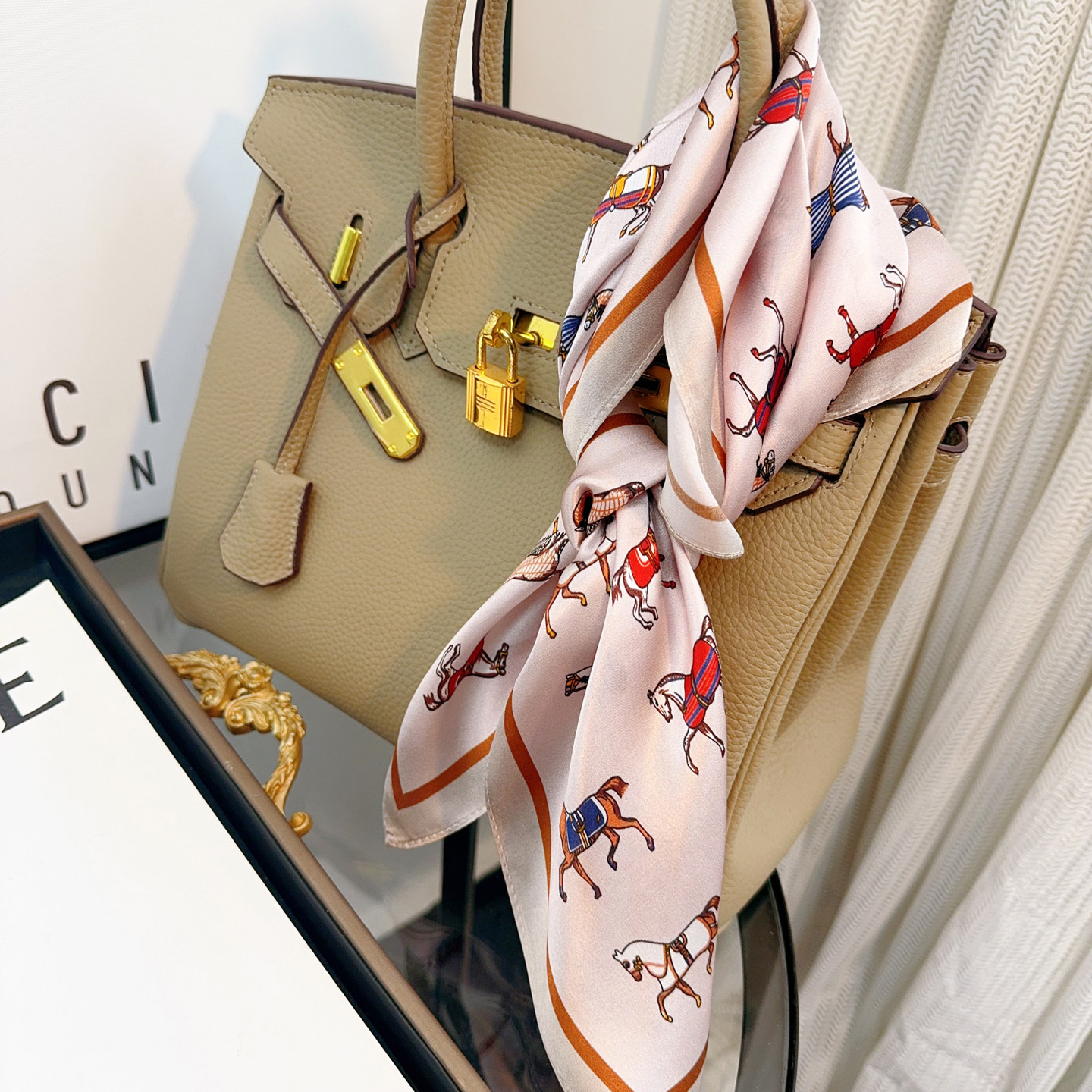 韩版真丝桑蚕丝53cm小方巾女春夏季浅粉色百搭装饰丝巾女领巾绑包