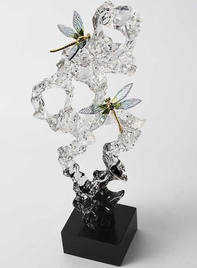 【太湖石】福运蜻蜓仿真透明太湖石雕塑摆件客厅装饰品工艺品