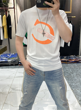 伊力特短袖男2024夏季新款潮牌个性提花烫钻修身薄款冰丝针织T恤