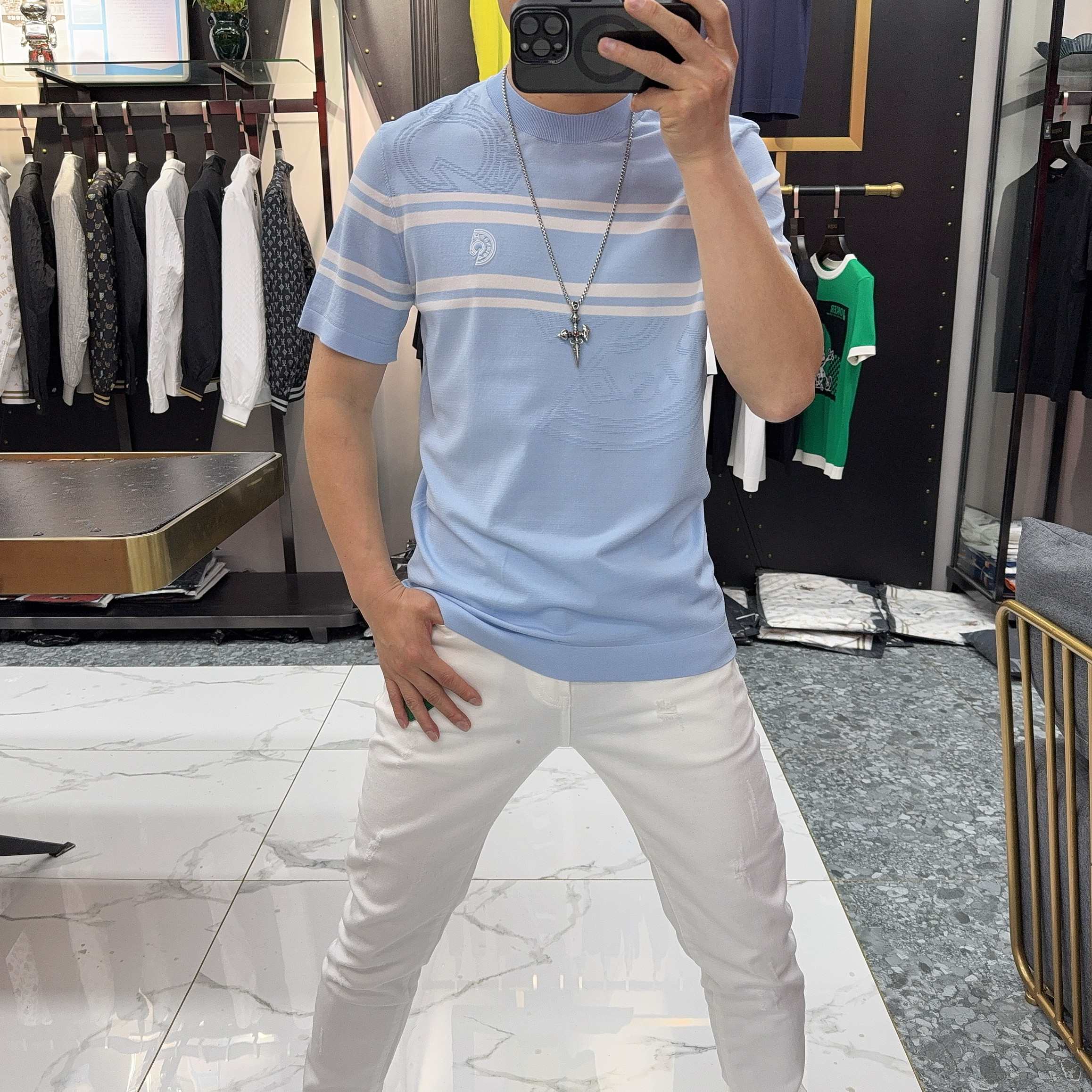 2026夏季新款欧货潮牌伊力特冰丝针织圆领短袖修身帅气半袖T恤男