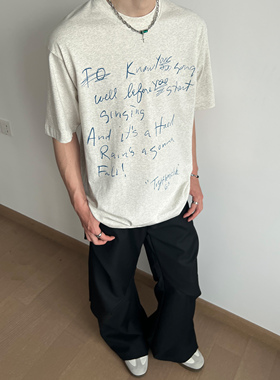 UNLG美式复古手绘字母纯棉短袖t恤男夏季宽松慵懒风高级休闲上衣