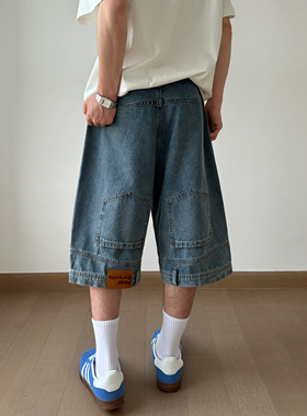 UNLG你裤子穿反了美式倒装七分牛仔裤男款夏季薄设计感jorts短裤