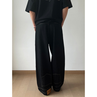 UNLG你裤子穿反了美式倒装黑色直筒牛仔裤男夏季薄款设计阔腿垂感