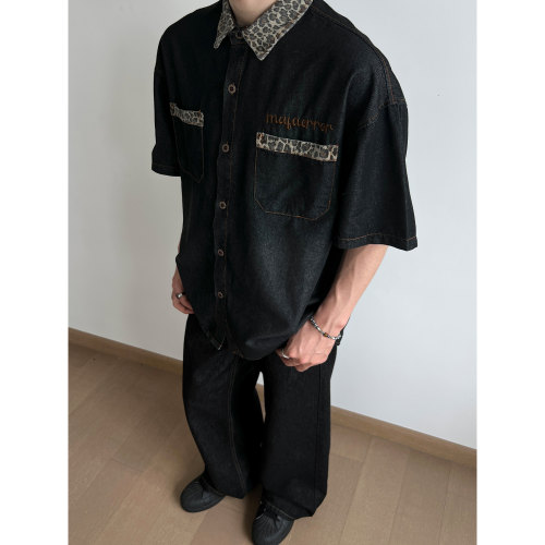 黑色渐变UNLG宽松单排扣翻领牛仔