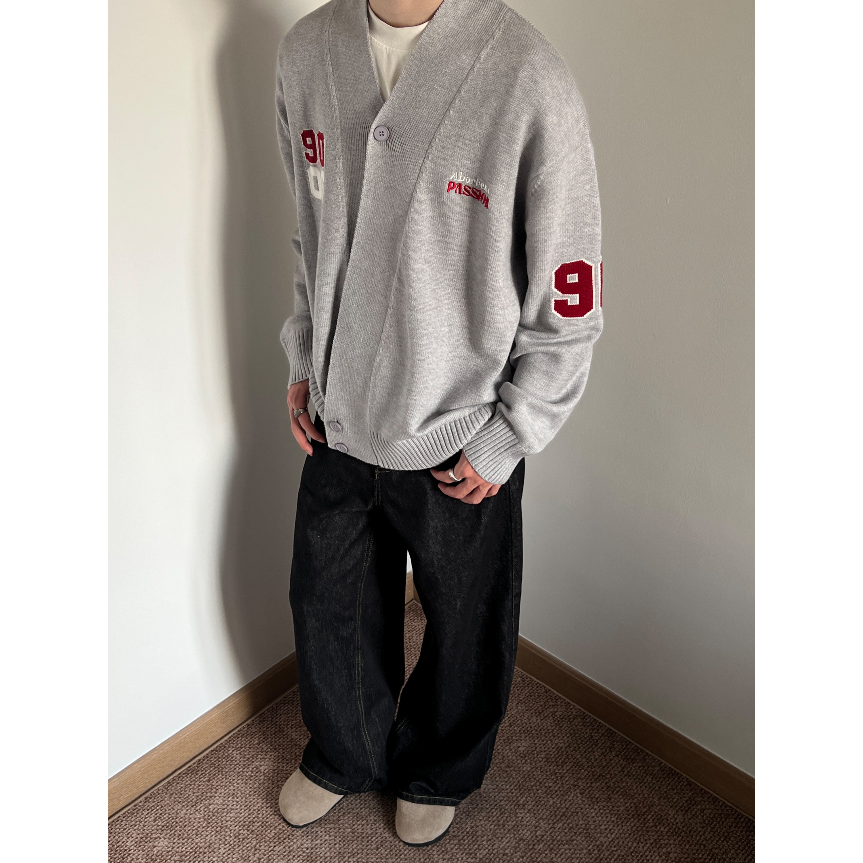 UNLG美式刺绣开衫毛衣外套男秋冬