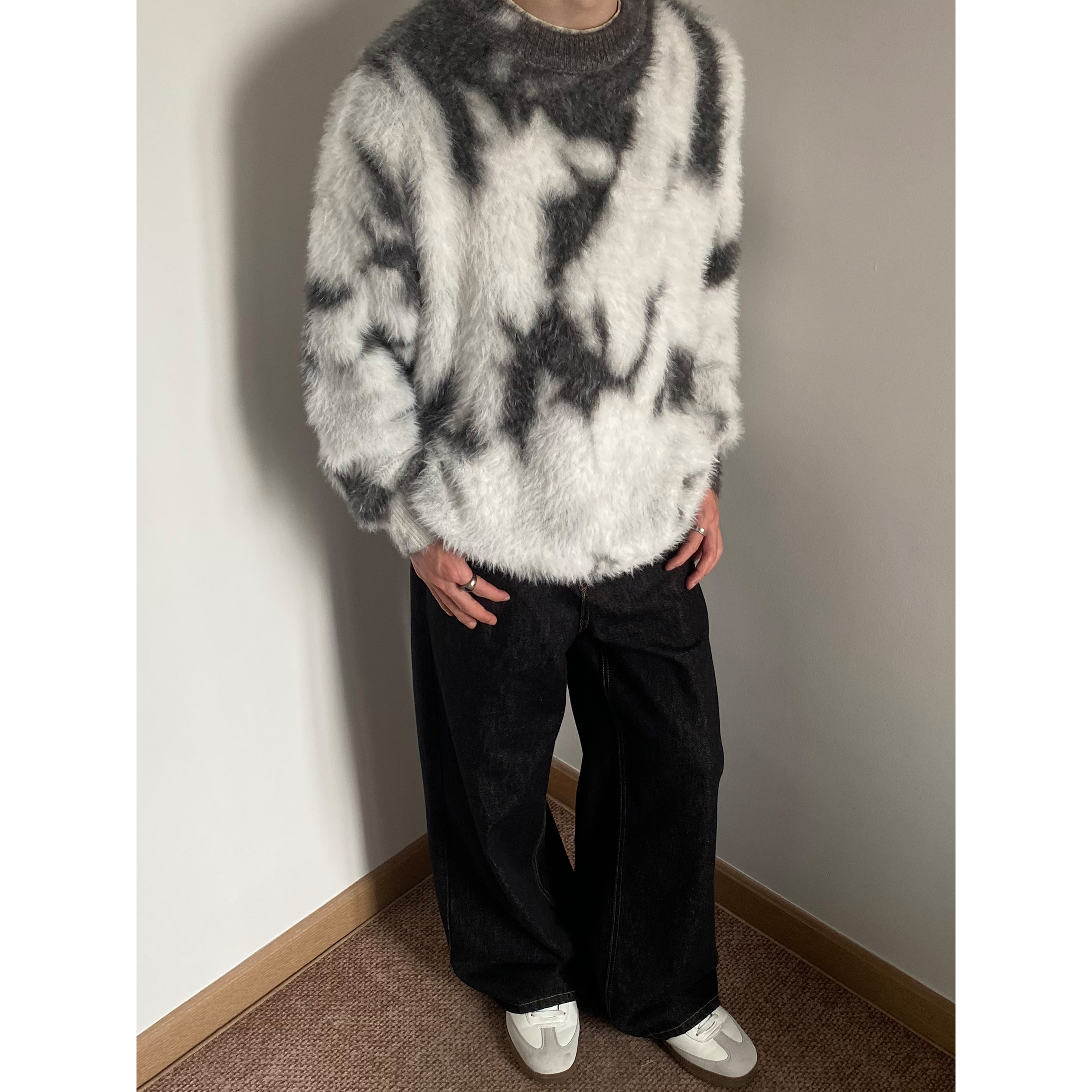 UNLG美式复古马海毛扎染毛衣