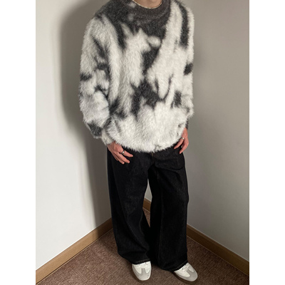 UNLG美式复古马海毛扎染毛衣