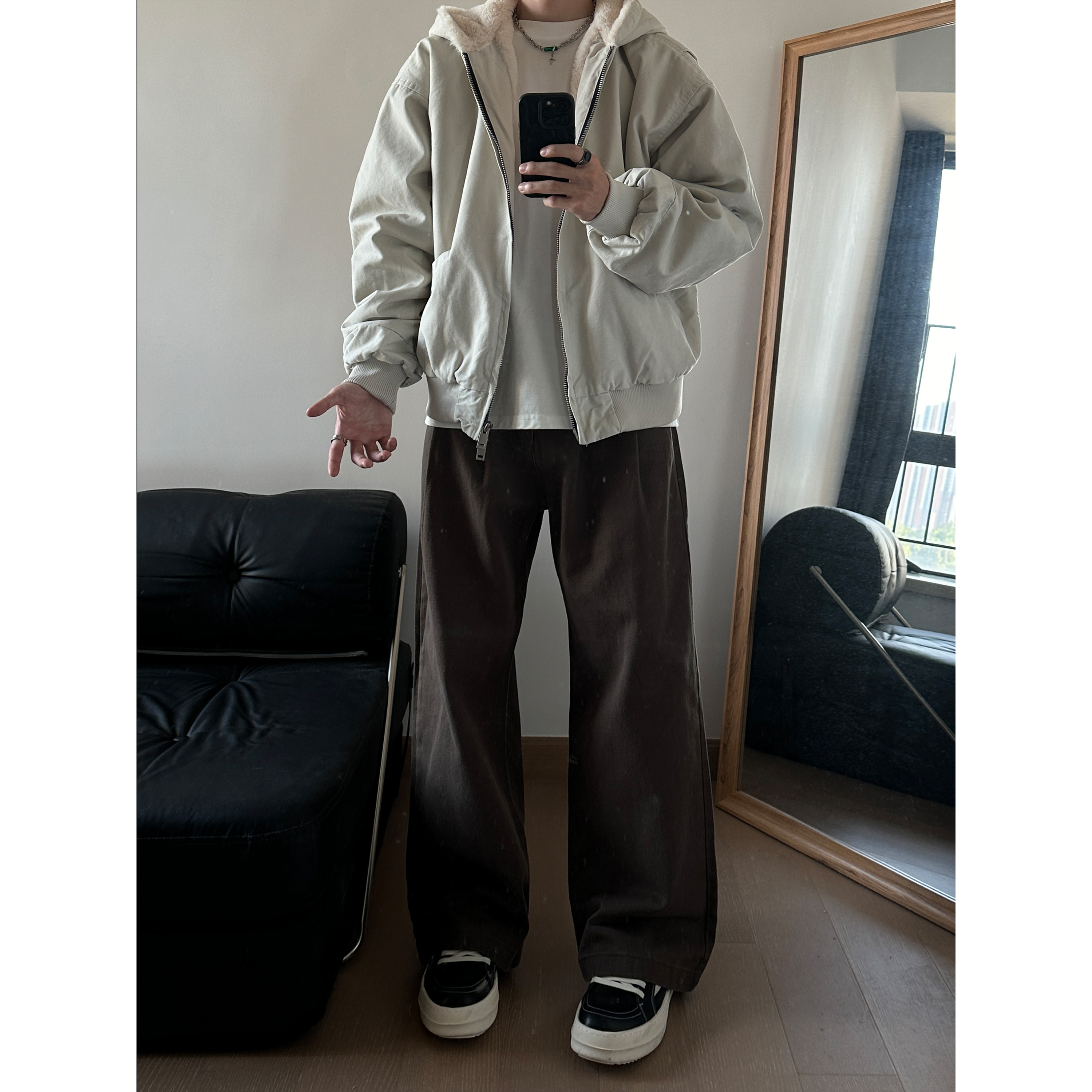 UNLG美式座山雕连帽外套男冬季