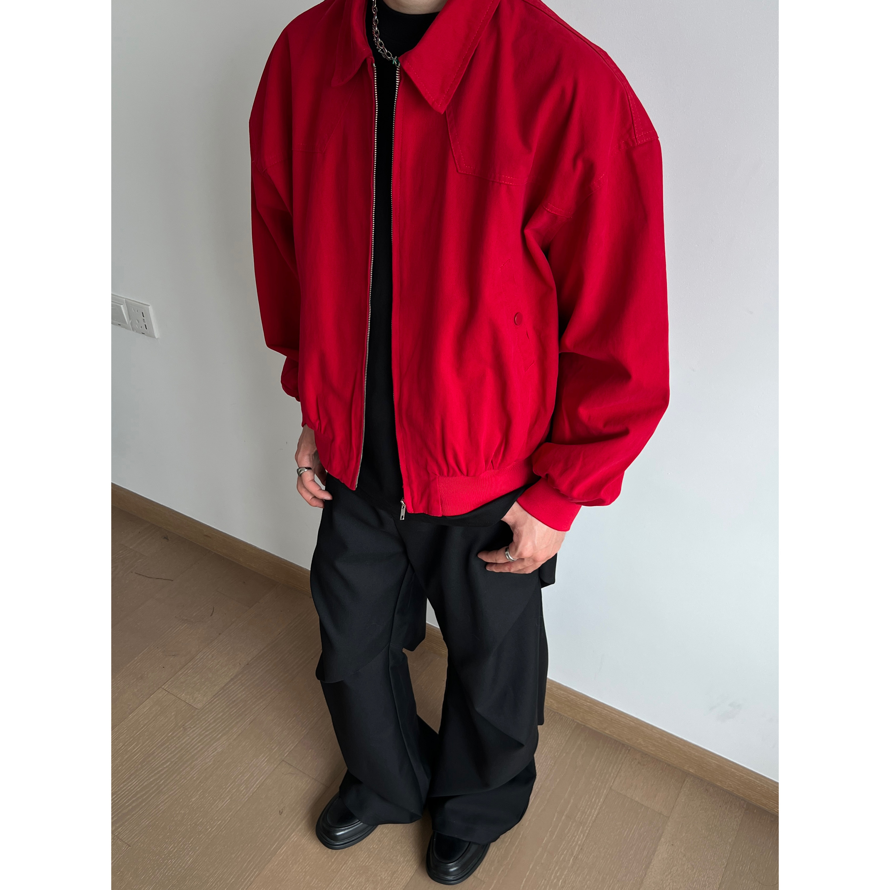 美式复古红色哈灵顿夹克男