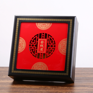 新款中国风大红金线莲镂空板礼品盒礼袋包装皮质空仿实木厂家直销