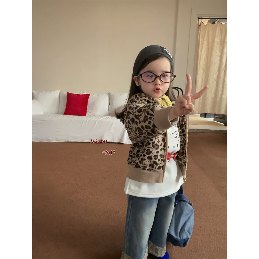 AH·25冬~豹纹拼接加绒牛仔裤A98055