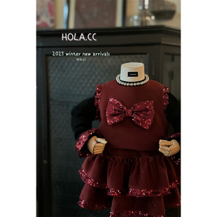 HOLA.CC·25冬 亮片蝴蝶结三件套6682
