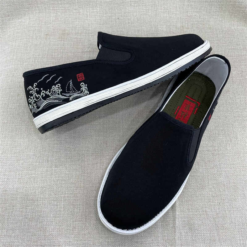 老北京春秋手工千层底刺绣一脚蹬休闲低帮透气传统男式国风花布鞋,流行男鞋,布鞋,淘宝优惠券,粉丝福利购,淘宝优惠卷