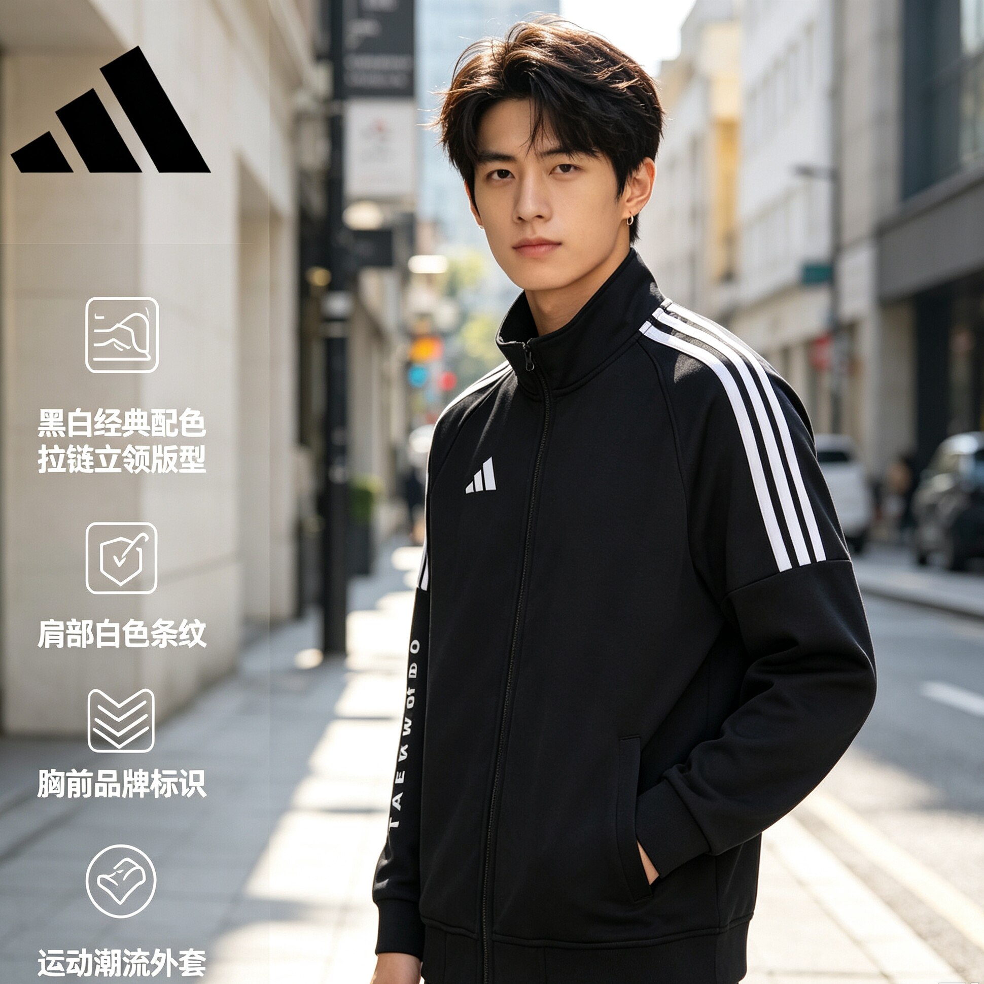 阿迪达斯外套三条杠男士运动夹克图片