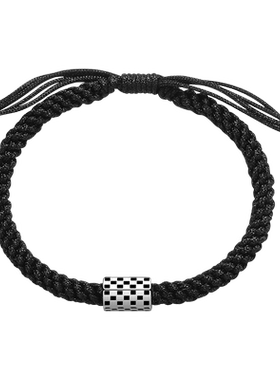 男士925纯银方格简约编织手链