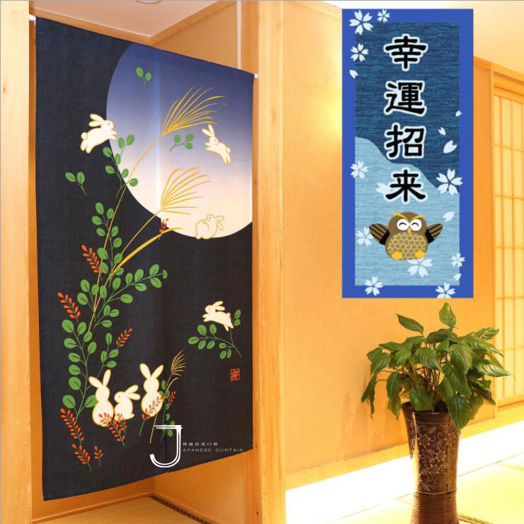 日式印花挂帘蓝色出口尾单图片