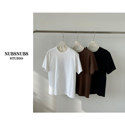 3.1大林自制 100棉 ‘赛洛纺短袖’ 纯色圆领套头正肩T恤8738