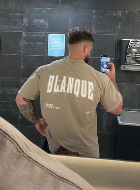 Blanque克里斯健身宽松纯棉短袖T恤男女运动透气美式五分袖半袖