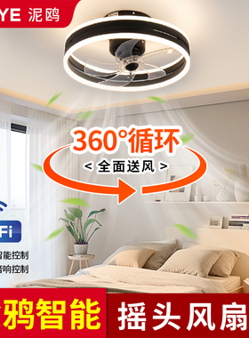 风扇灯卧室2024新款静音客餐厅双层涂鸦智能定时摇头吸顶电风扇灯