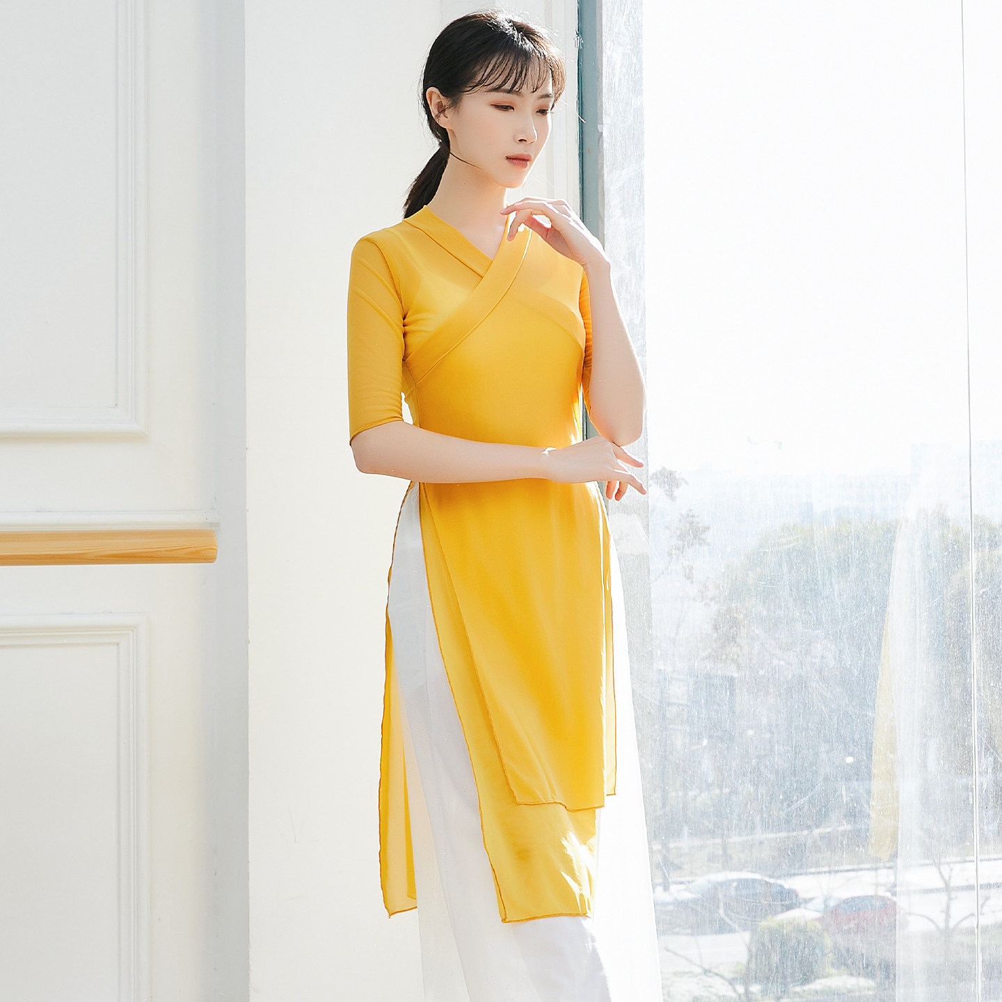 新款古典舞旗袍纱衣成人女形体身韵服中国舞练功服艺考训练演出服
