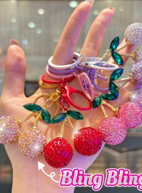 跨境陶泥双面满钻樱桃钥