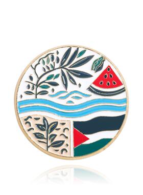 跨境新品巴勒斯坦国旗西瓜元素胸针中东阿拉伯风格地图锌合金徽章