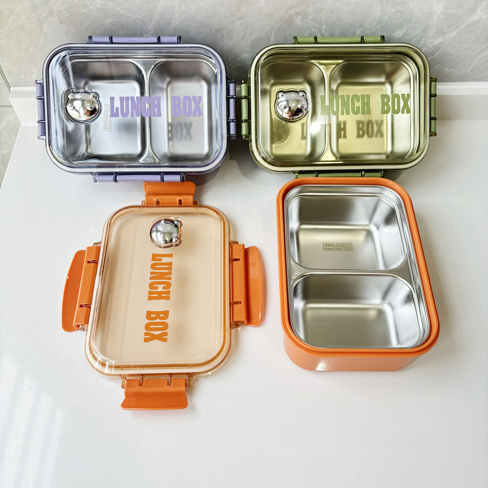 轻奢304不锈钢饭盒两格餐盒学生上班族保温午餐带饭食品级便当盒