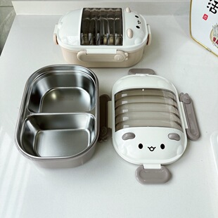 轻奢304不锈钢饭盒学生上班族带饭便当盒分格塑料午餐盒lunch box