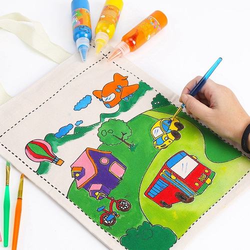 DIY手绘帆布袋环保手提袋儿童绘画涂鸦涂色美术创意手工材料SW37