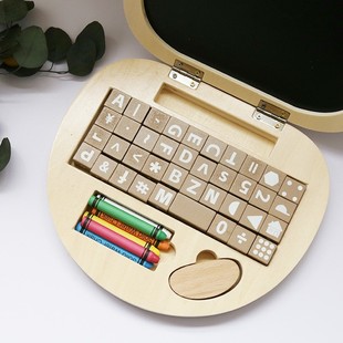 蒙氏|仿真木质ins笔记本电脑黑板字母积木配对桌面室内过家家玩具
