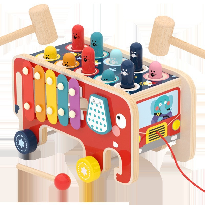 幼儿益智双锤数字运算打地鼠木制玩具儿童大象拖拉敲击打地鼠cpc8