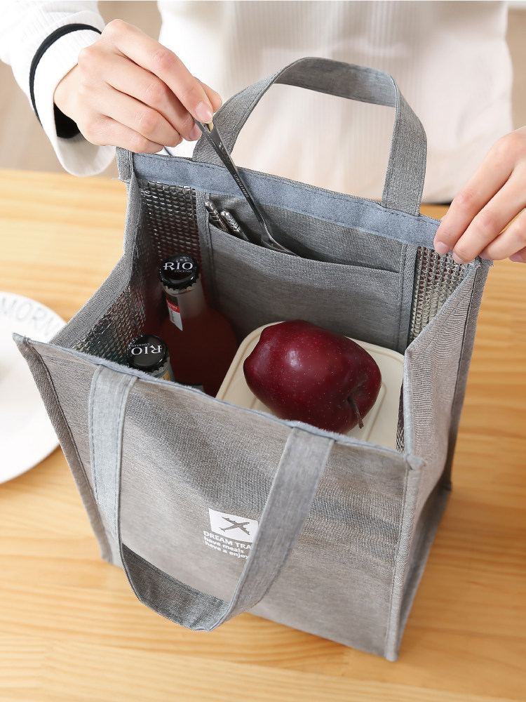 便当包手提日式大号上班带饭包帆布拎饭包铝箔加厚保温饭盒袋时尚