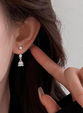 闪钻铃兰花螺丝拧耳钩女百搭复古森系铃铛花朵耳坠独特后挂式耳环